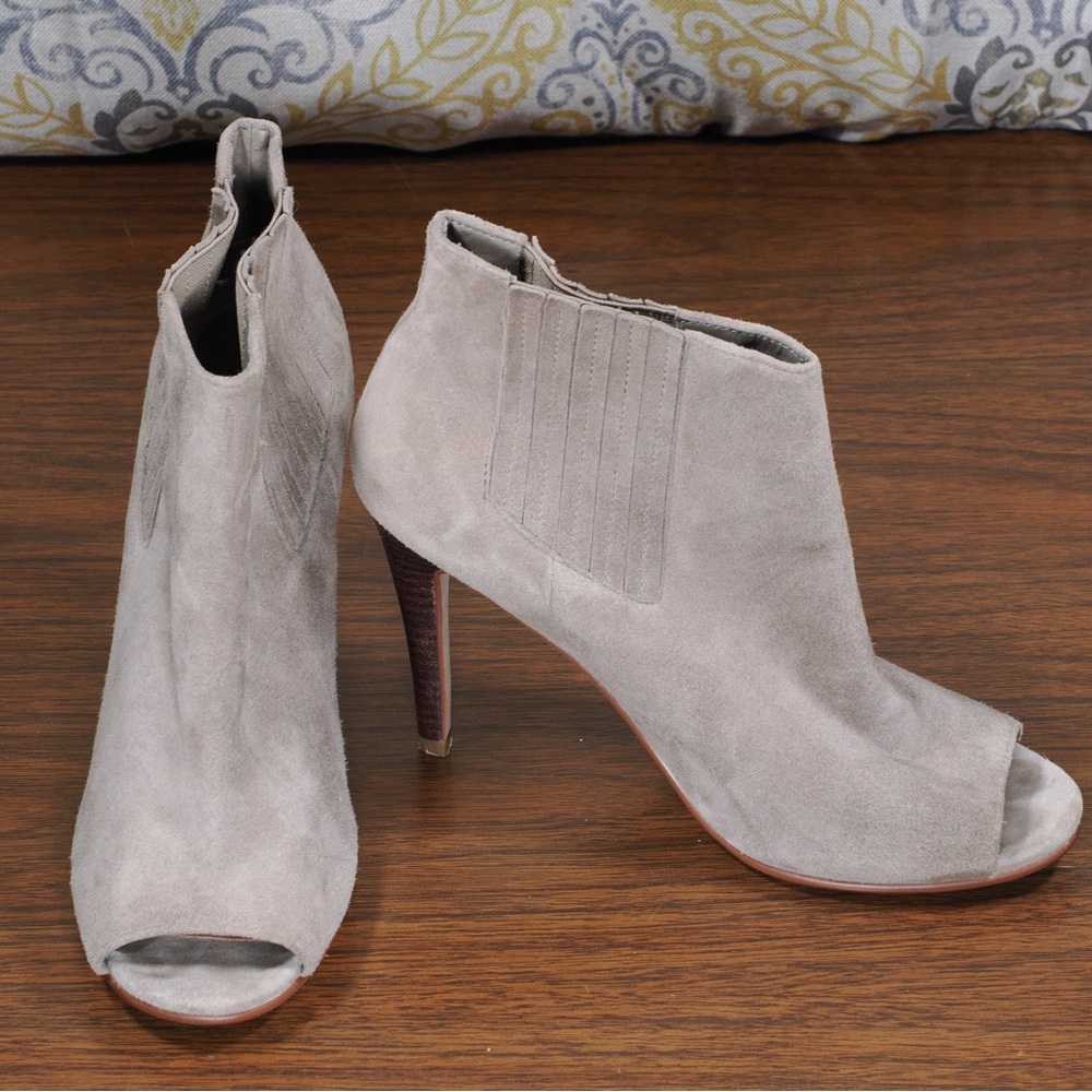Halogen Suede Peeptoe Tan High Heel Booties - Size 7.5